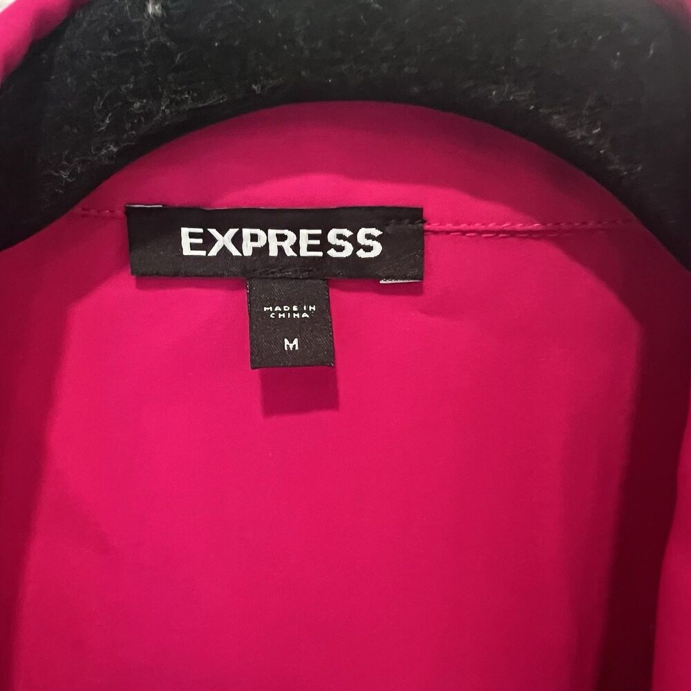 Express Pink Wrap Blouse with Tie Front and Long Sleeves Size Medium Pink - Picture 2 of 7
